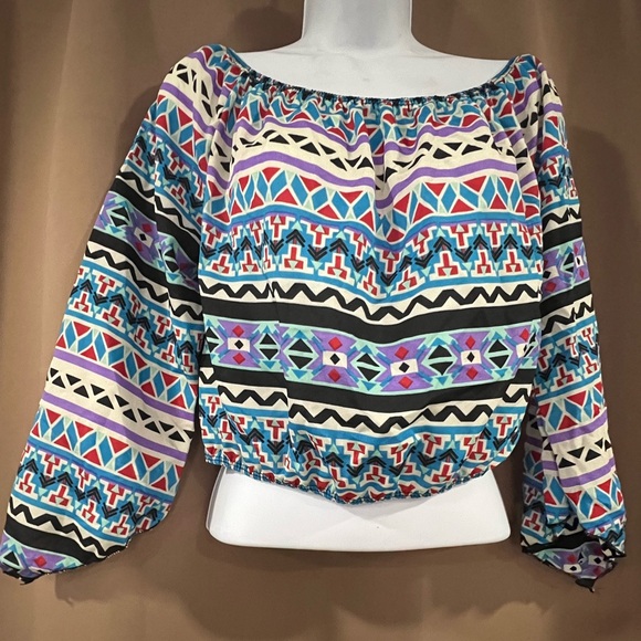 Aztec Print off the Shoulder Crop Top - Picture 1 of 3